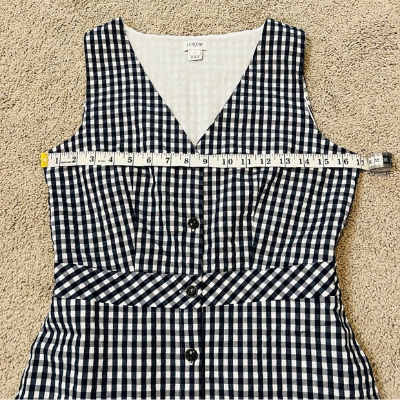 J. Crew Cotton Navy & White Gingham-Print V-Neck Button-Front Dress. Size 2. - Picture 12 of 13